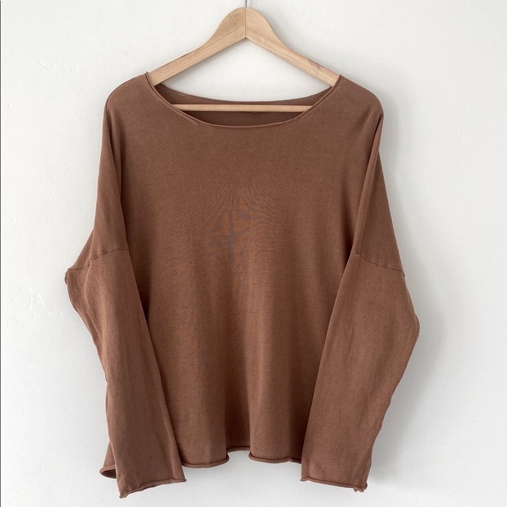 It is well. L.A. Long Sleeve Distressed Light weight Cotton Sweater Dark Tan S